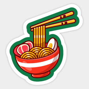 Ramen Noodle Egg And Meat With Chopstick Cartoon Sticker